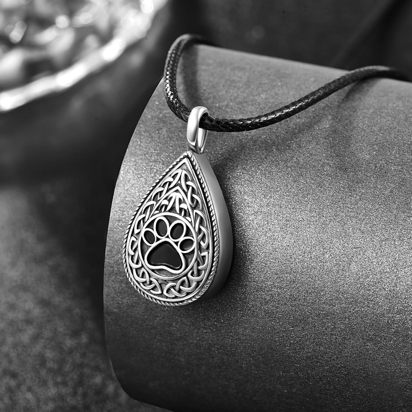 Dreamboat Pet Urn Necklace for Dog Cat Ashes 925 Sterling Silver Paw Print Cremation Keepsake Pendant Celtic Knot Memorial Jewelry Gifts for Women Men