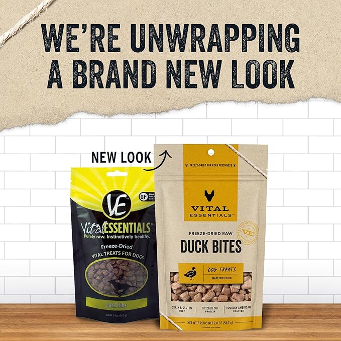 Vital Essentials Duck Bites Dog Treats, 2 oz | Freeze-Dried Raw | Single Protein | Premium Quality High Protein Training Treats | Grain Free, Gluten Free, Filler Free