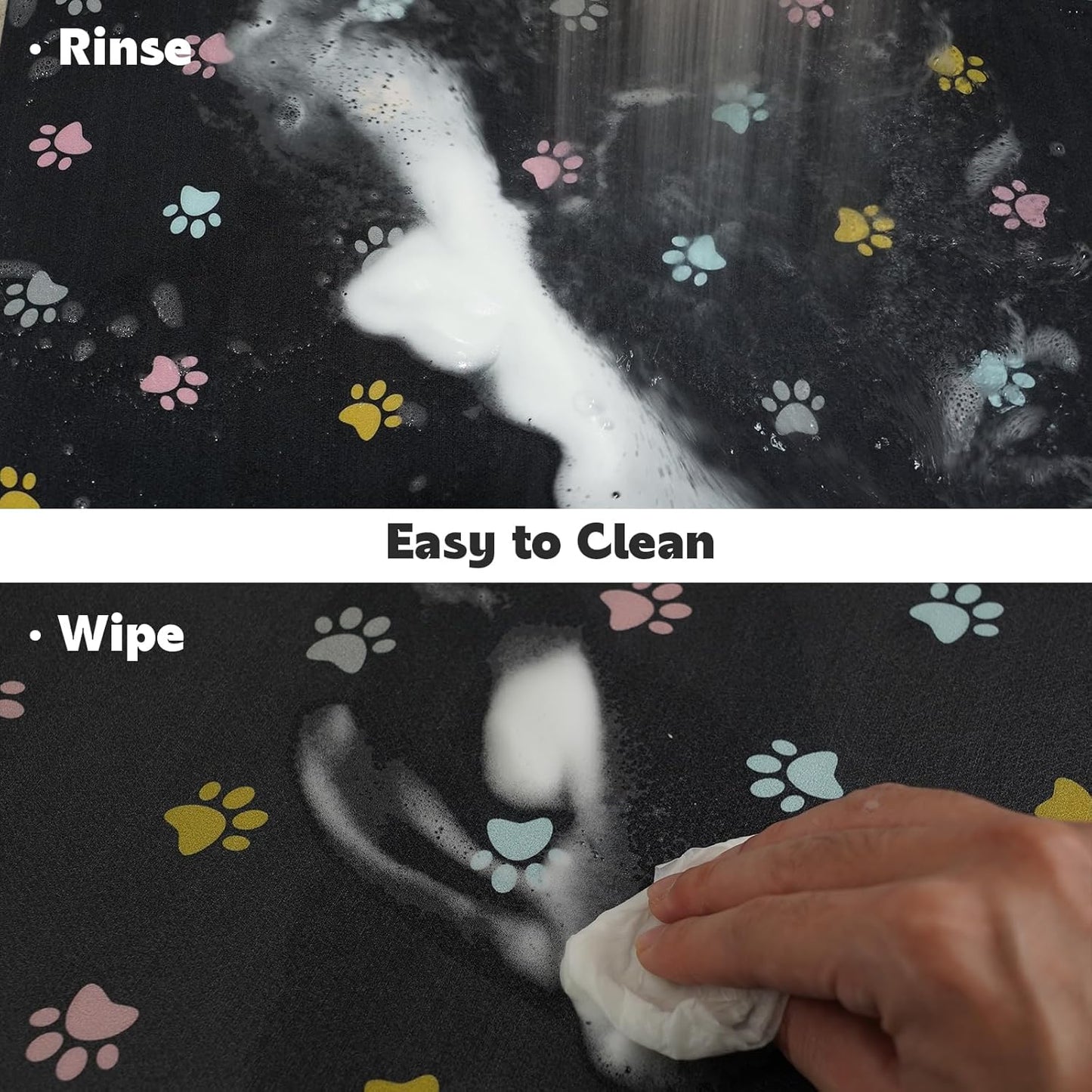 Cat Food Mat Absorbent Dog Mat for Food and Water Non Slip Quick Dry Dog Bowl Mats for Floors 24" X 16" Paw Dark Gray