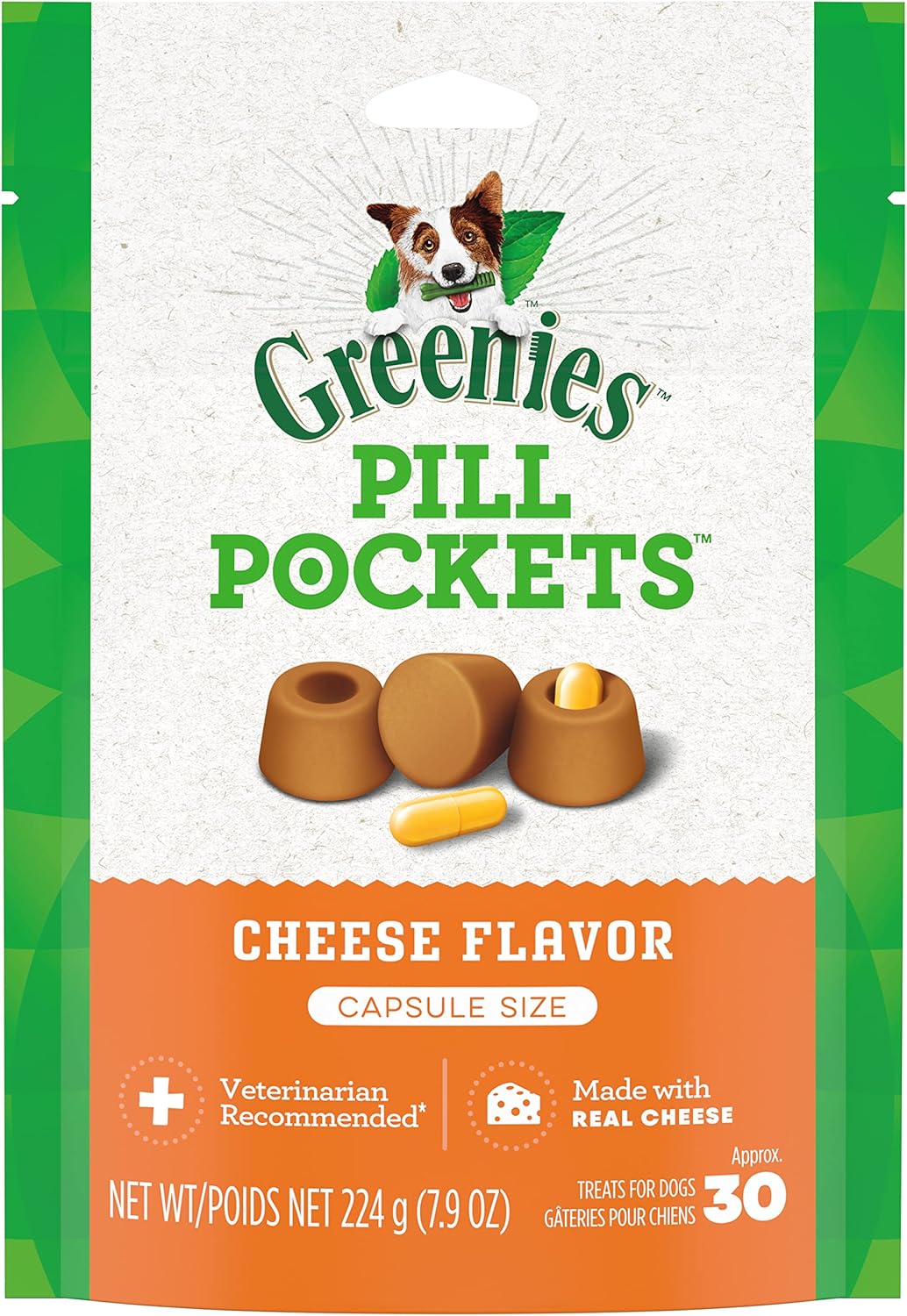 Greenies Pill Pockets for Dogs Large Size, Soft Dog Treats, Cheese Flavor, 7.9 oz. Pouch (30 Treats)