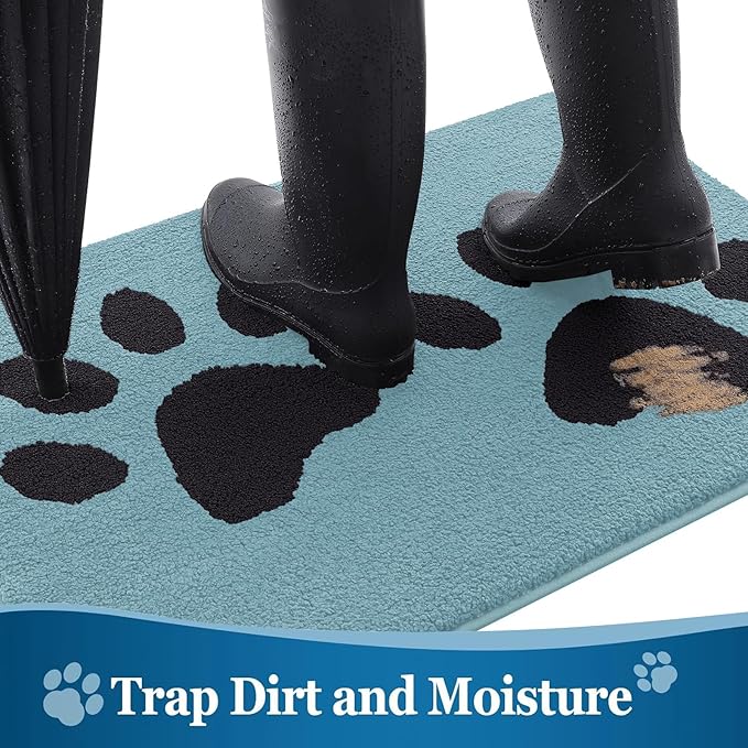 Buganda Dog Door Mat for Muddy Paws, Absorbent Dirt Trapper Washable Indoor Doormats, Non Slip Low-Profile Mud Mat for Dogs, Front Entrance Doormat for Inside Floor (36x24 Inches, Blue)