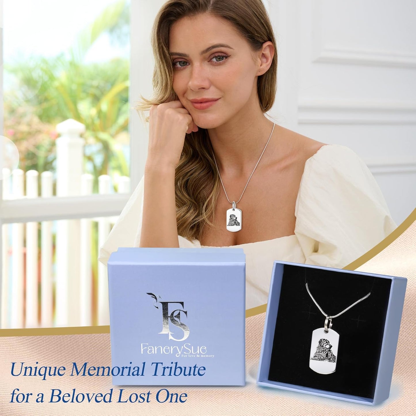 Fanery Sue Personalized Pet Ashes Necklace for Dog Cat Custom Photo&Text Pet Loss Sympathy Gift Cremation Jewelry