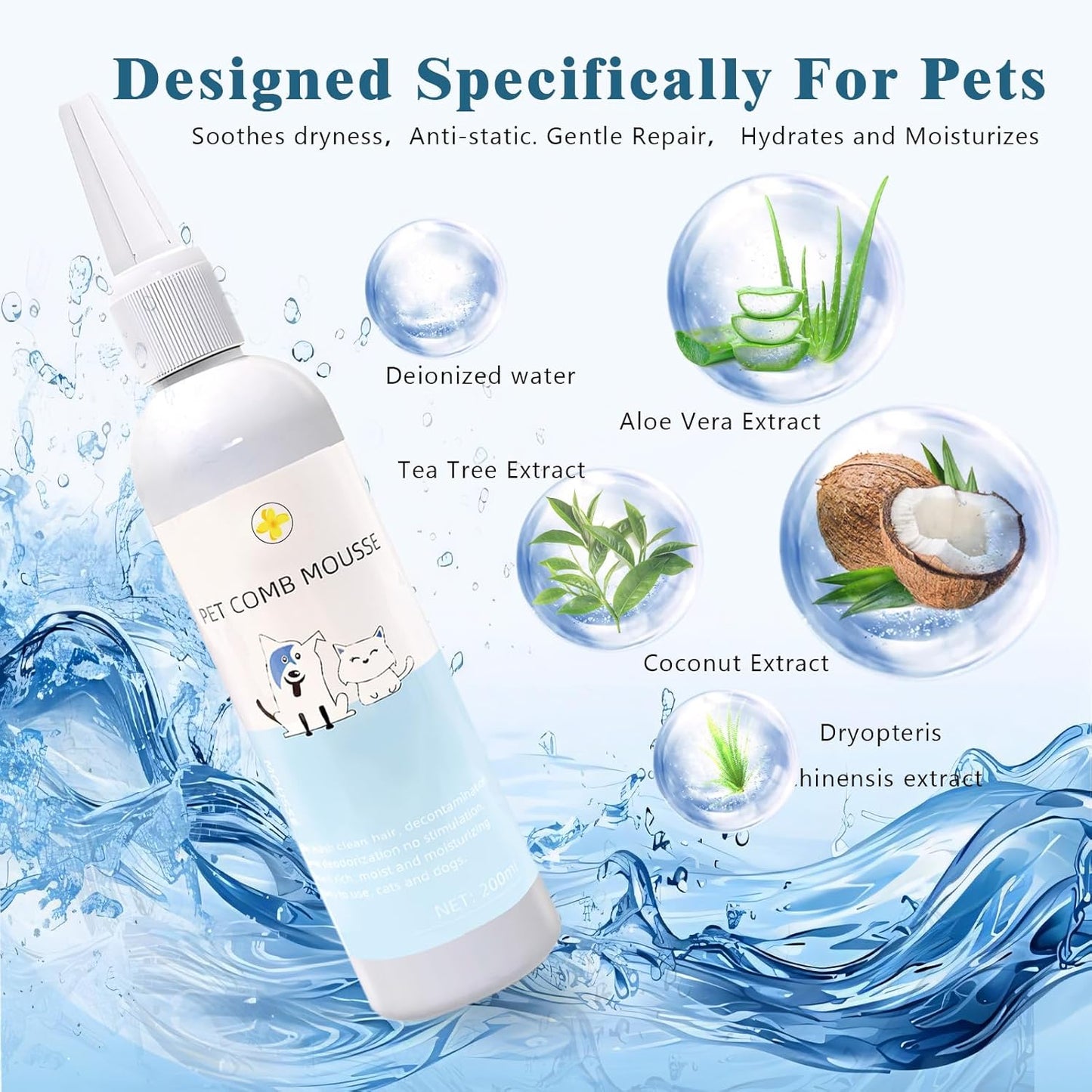Pet Steam Brush Spray Refill for Dogs & Cats – Pets Waterless Shampoo, 3-in-1 Grooming Spray Comb Mist, 2*Shampoo(Steam Brush not Included)