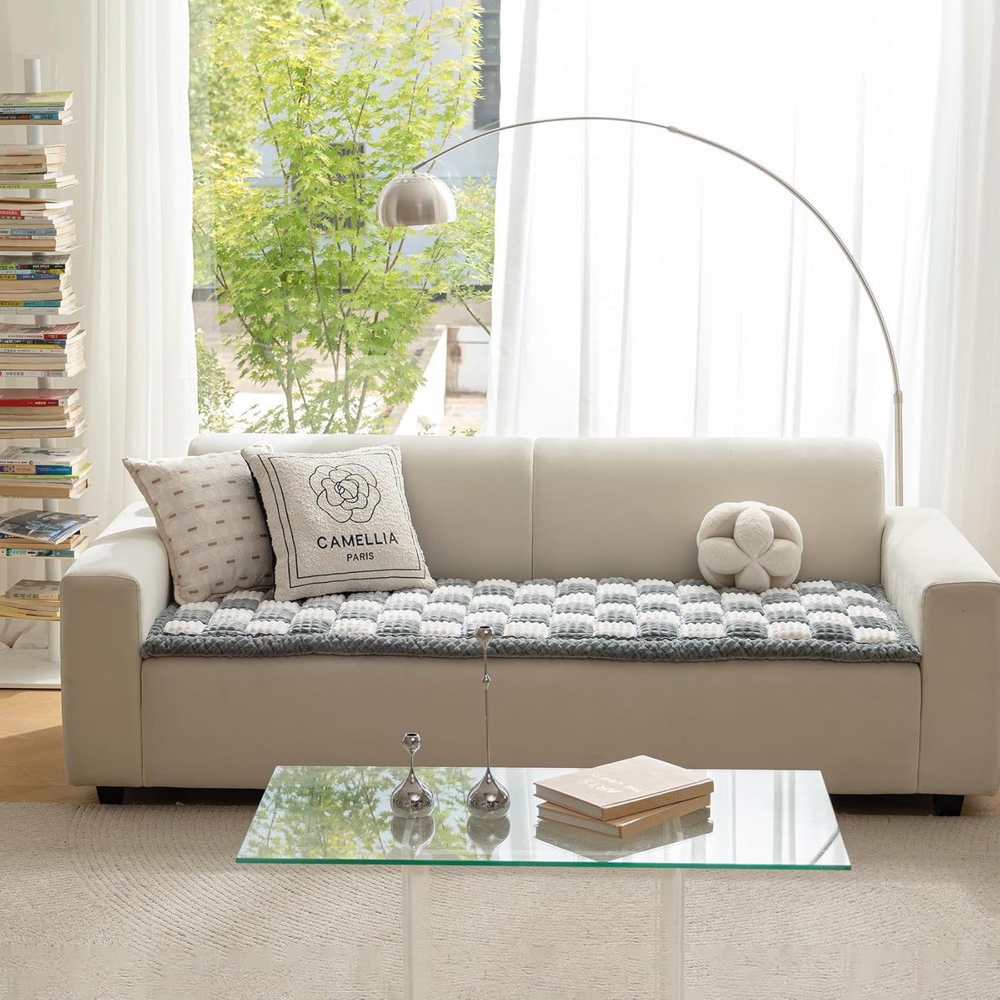 Couch Cover for Dogs Washable, Fuzzy Pet Cover for Sofa, Covers for 3 Cushion Couch Pet-Friendly, Non Slip Dog Bed Mat Dog Blanket (Bluegrey, 27.6x59.06 inch)