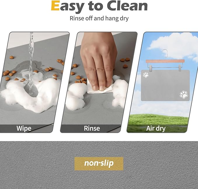 Pet Feeding Mat-Absorbent Dog Mat for Food and Water Bowl-Accessories Pet Supplies-Bowl for Messy Drinkers-No Stains Quick Dry Dog Water Dispenser Mat (17"x28", Light Grey)