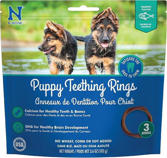 N-Bone Puppy Teething Rings Salmon Flavor Dog Treat, 3 Count Bag, 3.6-oz