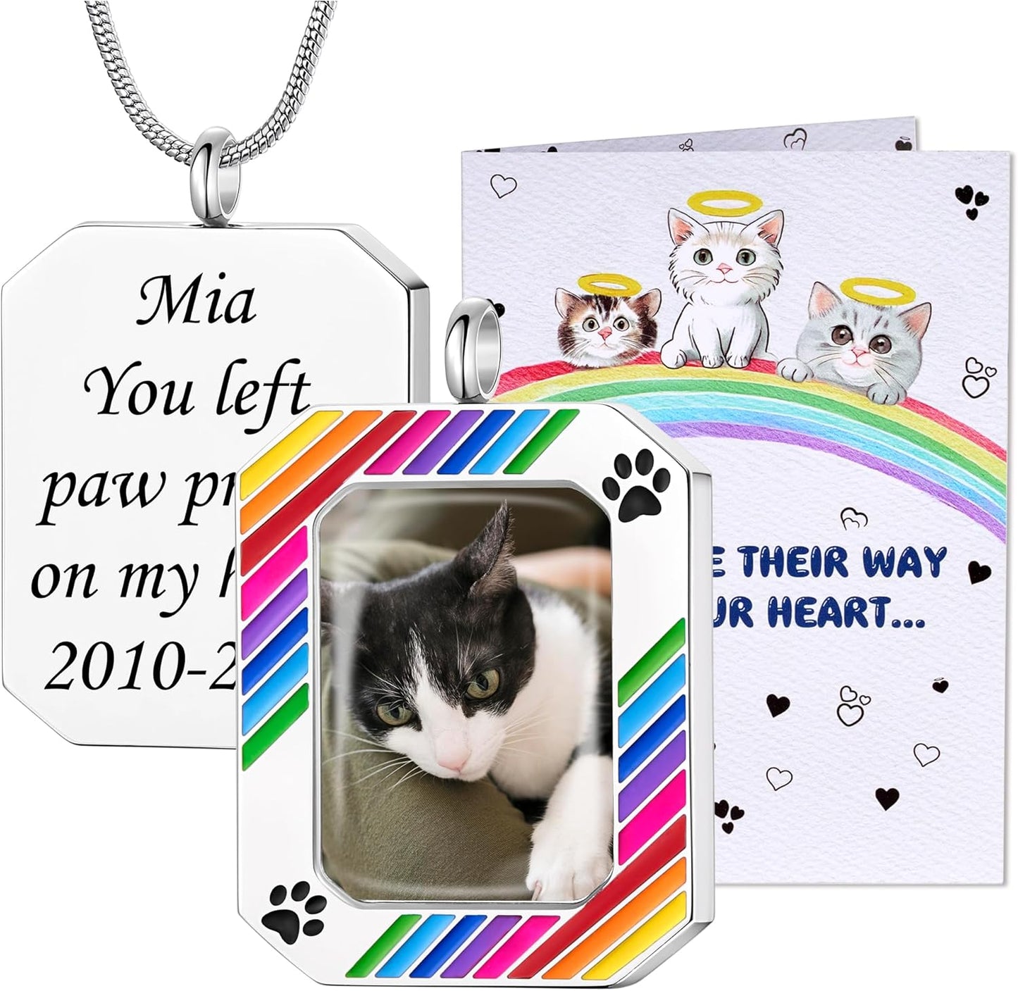 Fanery Sue Personalized Pet Ashes Necklace for Dog Cat Custom Photo&Text Pet Loss Sympathy Gift Cremation Jewelry
