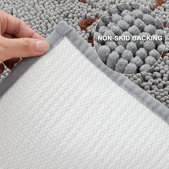 EXPAWLORER Dog Door Mat - Highly Absorbent Microfiber Dog Rug, Soft Chenille Non-Slip Large Pet Paw Cleaning Washable Mud Mat for Indoor Outdoor Floor, Grey