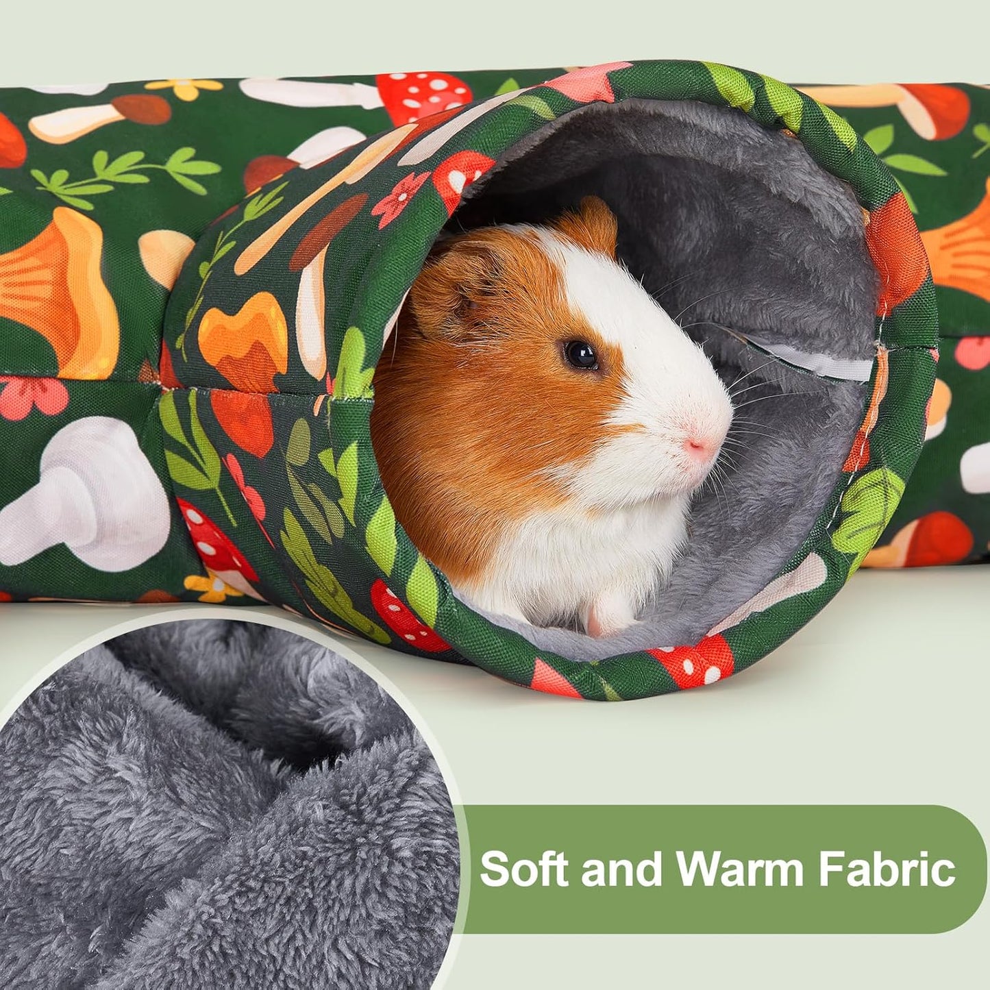 Glittme Guinea Pig Tunnel Washable Guinea Pigs Hideout Portable Rabbit Tunnels Soft Ferret Tunnel for Playing Resting Guinea Pig Accessories for Hedgehogs, Hamster,Mushrooms