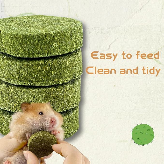 Timothy Grass Dental Chews Hard Round Hay Biscuits for Small Pets Rabbit Hamsters Guinea Pig Chinchilla Feed (7 Packs per Bag)