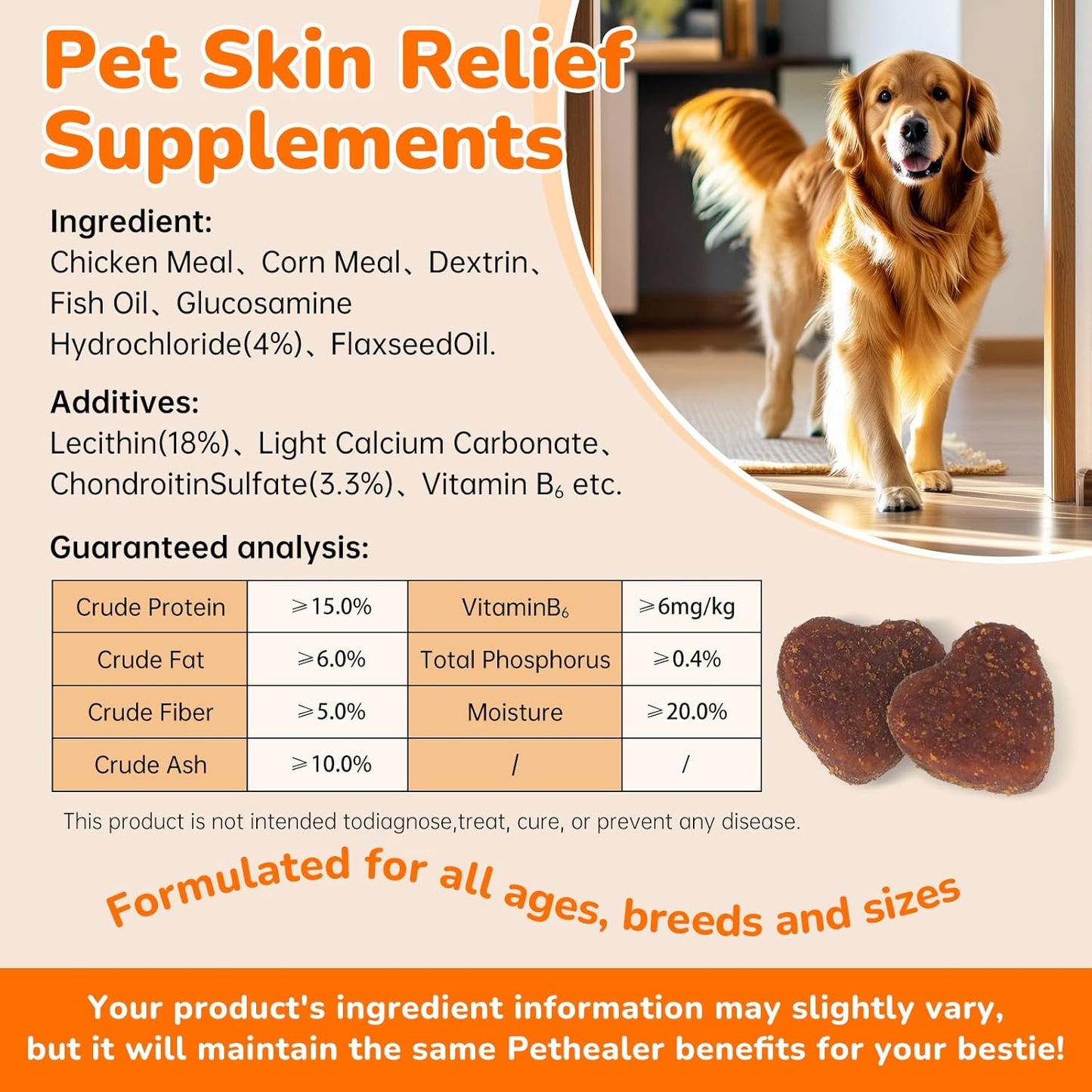 Dog Allergy Chews - Pet Skin Relief Supplements for Dogs and Cats 220g – Supports Healthy Skin & Coat, Reduces Itching, Dryness, and Irritation – Vitamin & Omega-3 Enriched (C2010033)