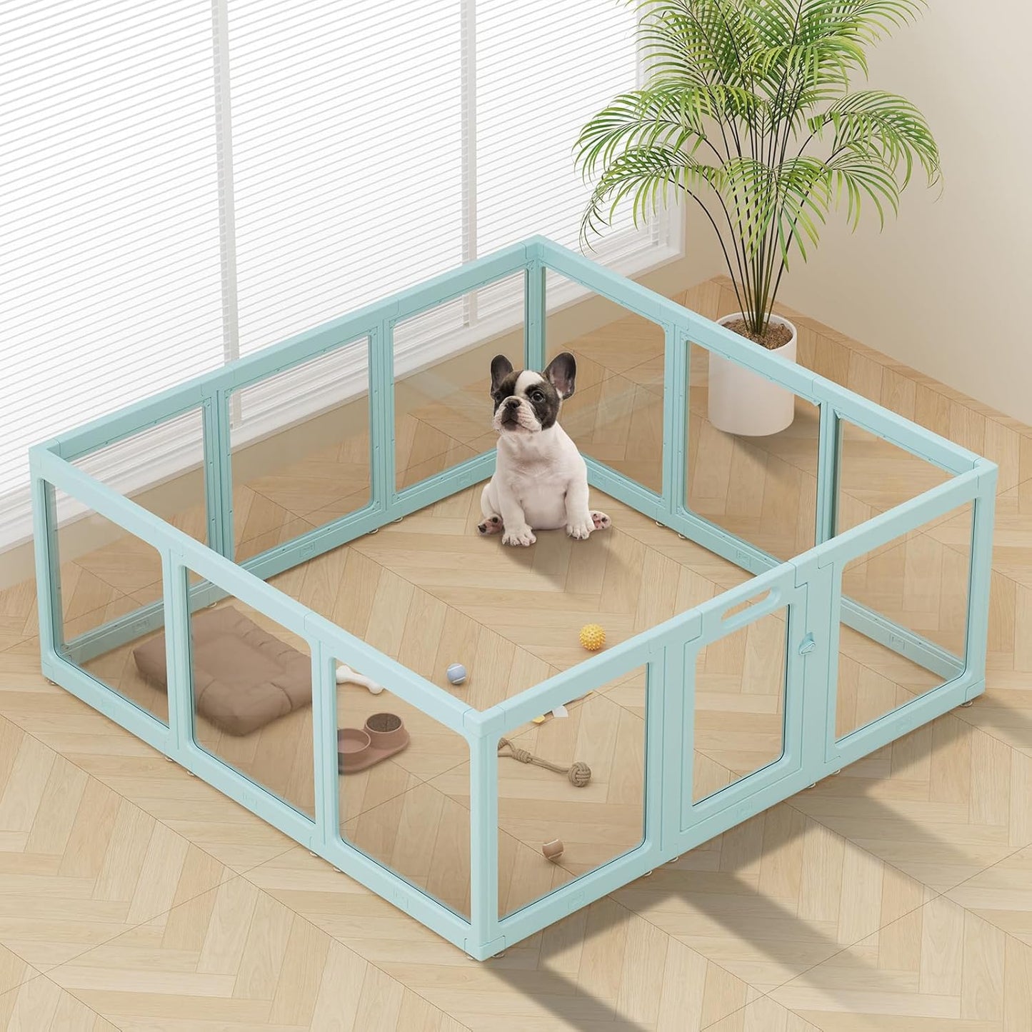 Clear Acrylic Dog Playpen Indoor, Puppy Cat Small Pet Play Pen, Pet Cat Foldable Playpen for Rabbits, Dog Fence Crate Kennel Whelping Cage (Green, 12 Panel)