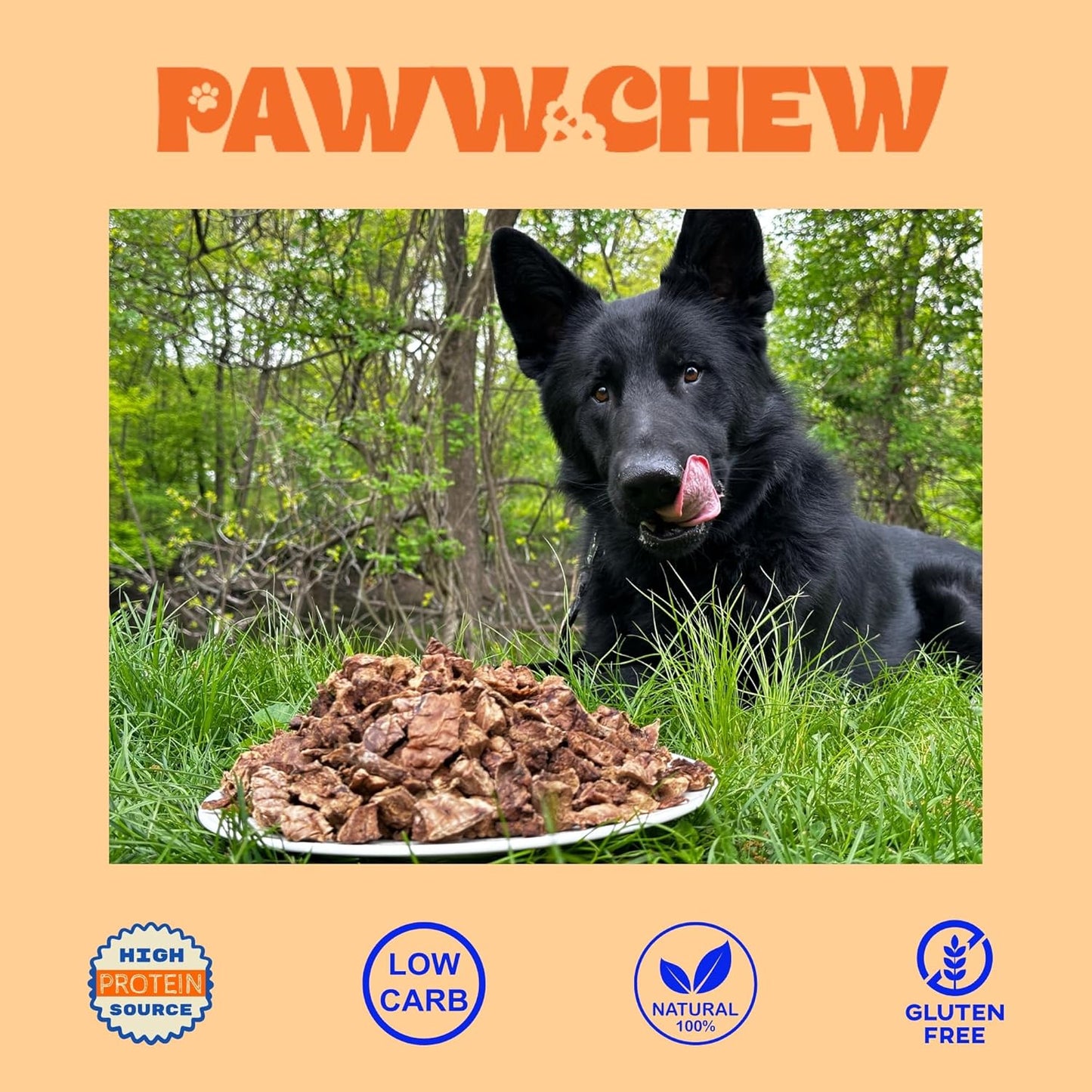 Paww Chew Beef Lung Dog Treats, 100% Natural, Single Ingredient, (2.5 Pound) Made in the USA, Dried & Dehydrated, High Protein, High Value Dog Training Treats, Grain Free, Low-Odor Free for All Breeds