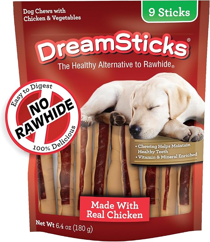 DreamBone DreamSticks, Rawhide Free Dog Chew Sticks Made with Real Chicken and Vegetables, 9 Sticks