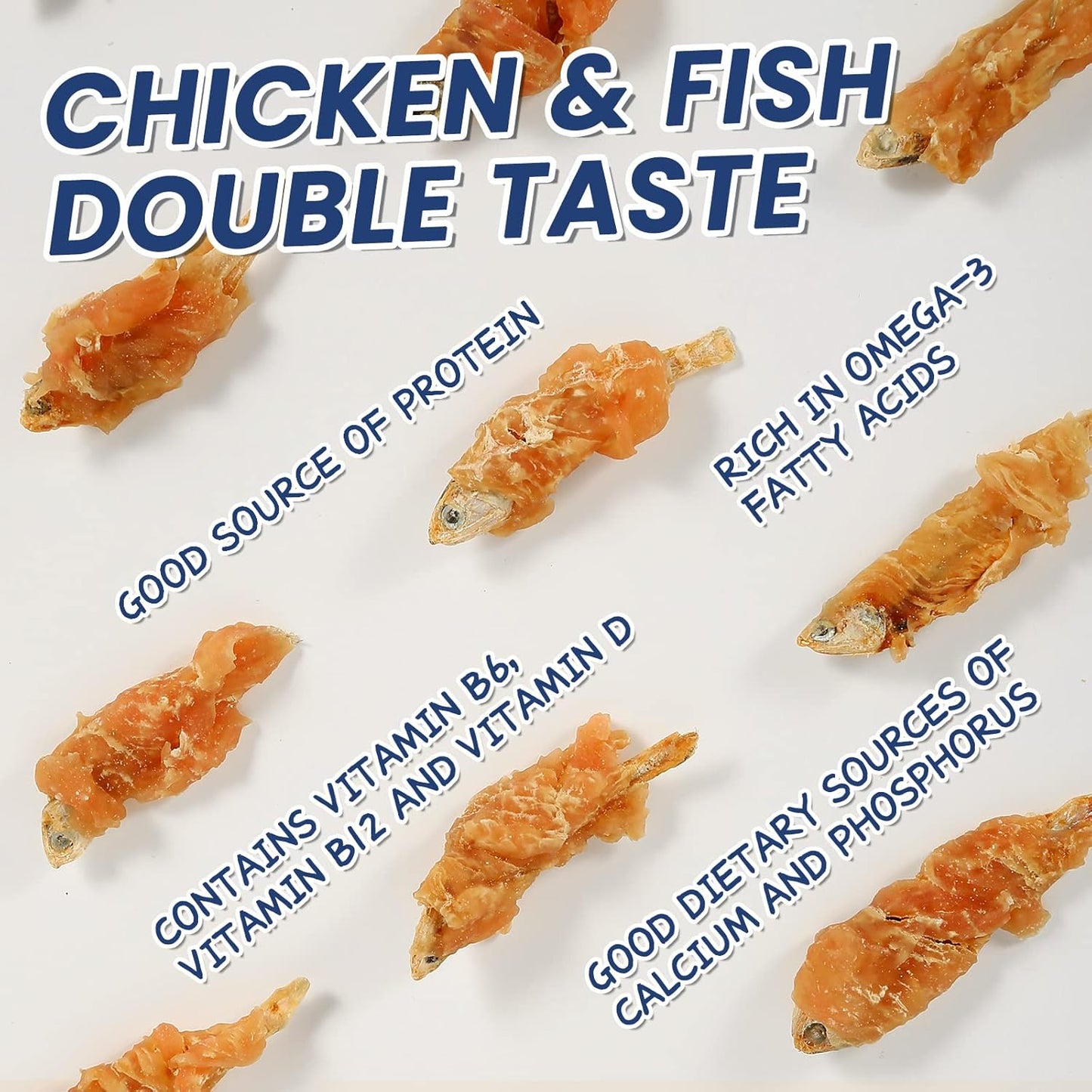 Dog Treats Chicken & Fish, High in Protein and Omega-3, for Large Small Dogs, 10.5 oz