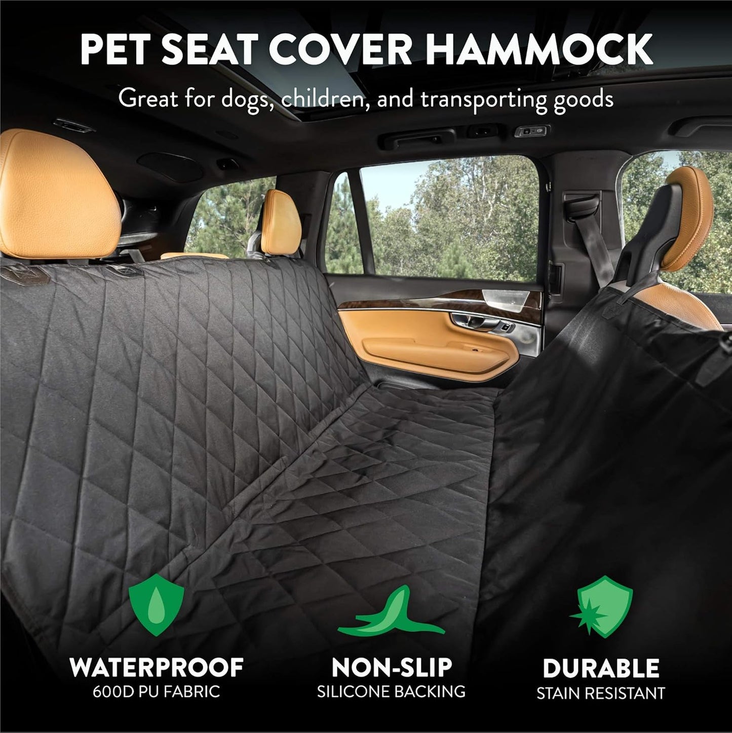 Plush Paws Products Premium Rear Car Seat Protector w/Hammock | Washable & Waterproof Back Seat Dog Cover for Car, Truck, & SUV | Nonslip, Tear Resistant Pet Seat Cover | Small Black