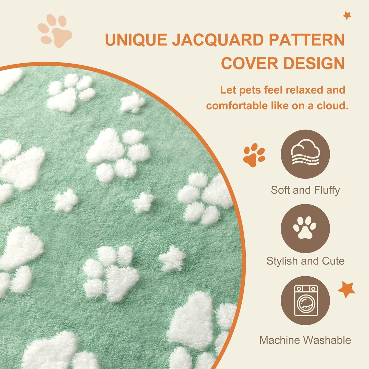 Dog Beds for Large Dogs, Cute Thick Dog Bed for Crate Kennel, Fluffy Pet Bed with Removable Washable Cover and Anti-Slip Bottom, 35"x 22", Green Paw