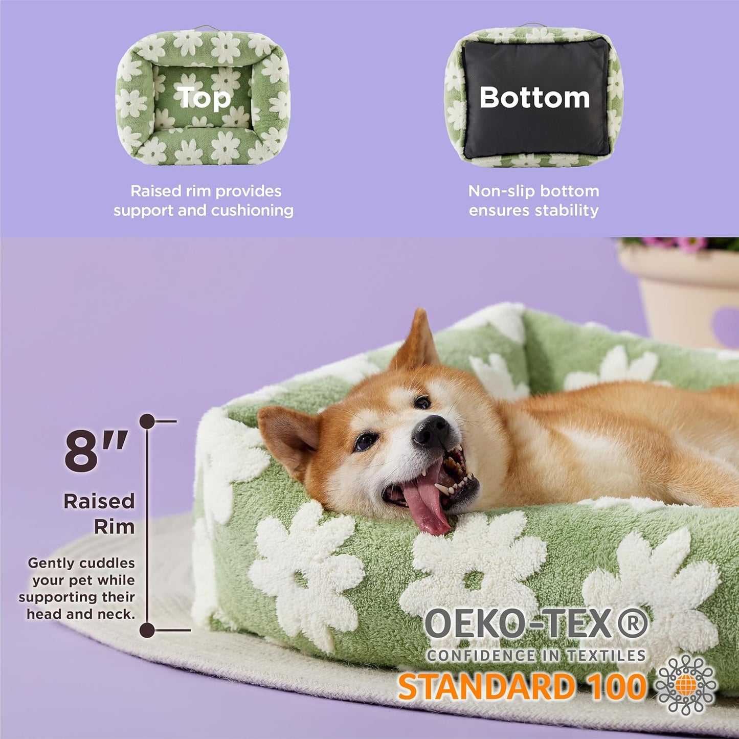 Lesure Cute Dog Bed for Large Dogs - Washable Pet Beds,Cozy Rectangle Orthopedic Sofa with Jacquard Shaggy Plush & Anti Slip Bottom,36x27x8inches