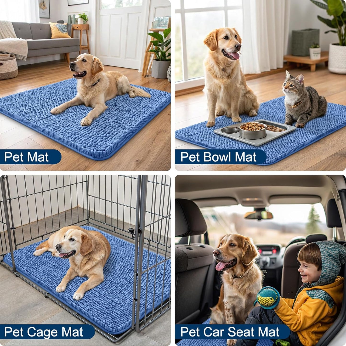 Smiry Dog Door Mat for Muddy Paws 30x20, Absorbs Moisture and Dirt Doormat, Non-Slip Washable Quick Dry Chenille Front Door Mat Indoor Entrance, Entryway Carpet for Inside Floor, Cornflower Blue