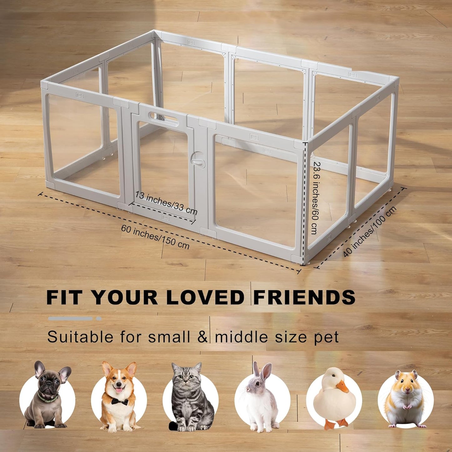 Clear Acrylic Dog Playpen Indoor, Puppy Cat Small Pet Play Pen, Pet Cat Foldable Playpen for Rabbits, Dog Fence Crate Kennel Whelping Cage (Grey, 10 Panel)