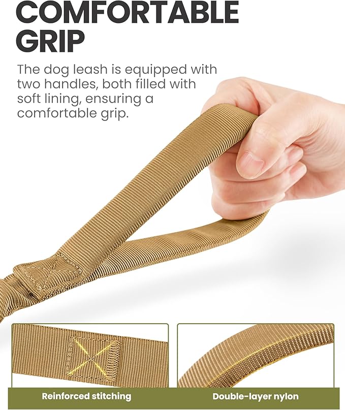 OutdoorMaster Bungee Dog Leash, Heavy Duty Dog Leash with Shock Absorption, 2 Padded Handles Training Leash, Improved Dog Safety and Comfort - Brown Upgraded, 6 FT