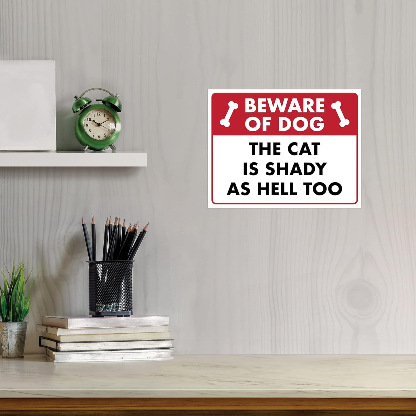 Beware of Dog The Cat Is Shady Too - Funny Cat Sign, Laminated - 8.5" x 11" - Cat Signs for Home Decor, Gift for Cat Lovers, Cat Warning Sign - ENVISIONED Signage