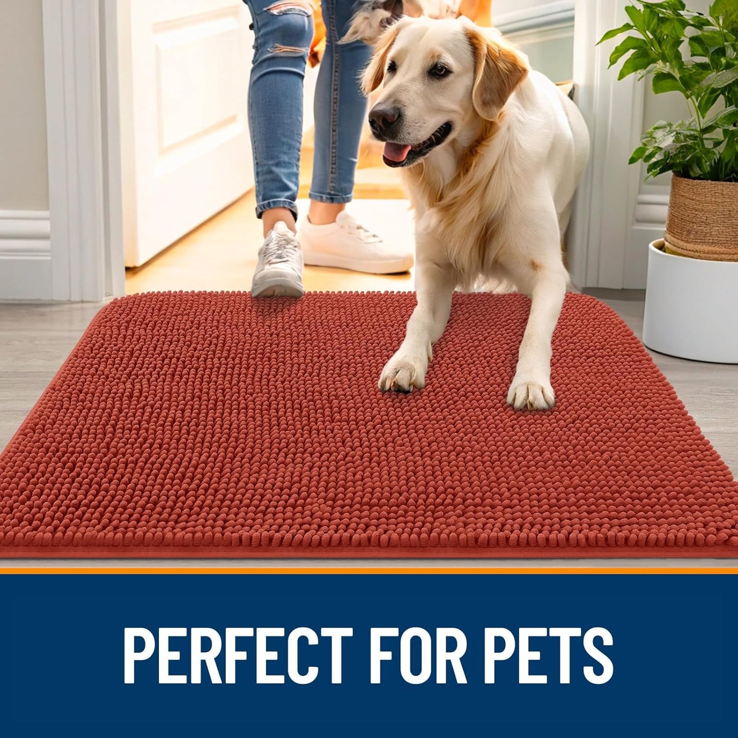 OLANLY Dog Door Mat for Muddy Paws 24x16, Absorbs Moisture and Dirt, Absorbent Non-Slip Washable Doormat, Quick Dry Chenille Mud Mat for Dogs, Entry Indoor Entryway Carpet for Inside Floor, Maple Red