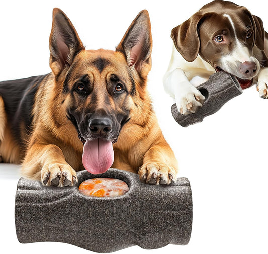 Interactive Dog Chew Toy for Aggressive Chewers – Durable Treat Dispensing Stump Toy for Large Dogs and Puppies, Refillable & Dishwasher Safe with Snack Mold Tray, Safe Nylon, BPA-Free, Easy to Clean