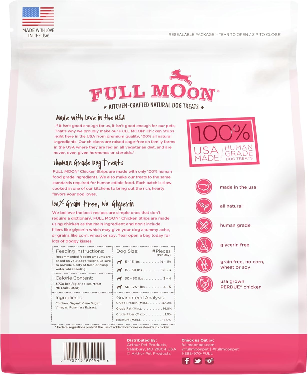 Full Moon Chicken Strips Healthy All Natural Dog Treats Human Grade Made in USA Grain Free, 1.5 Pound (Pack of 1)