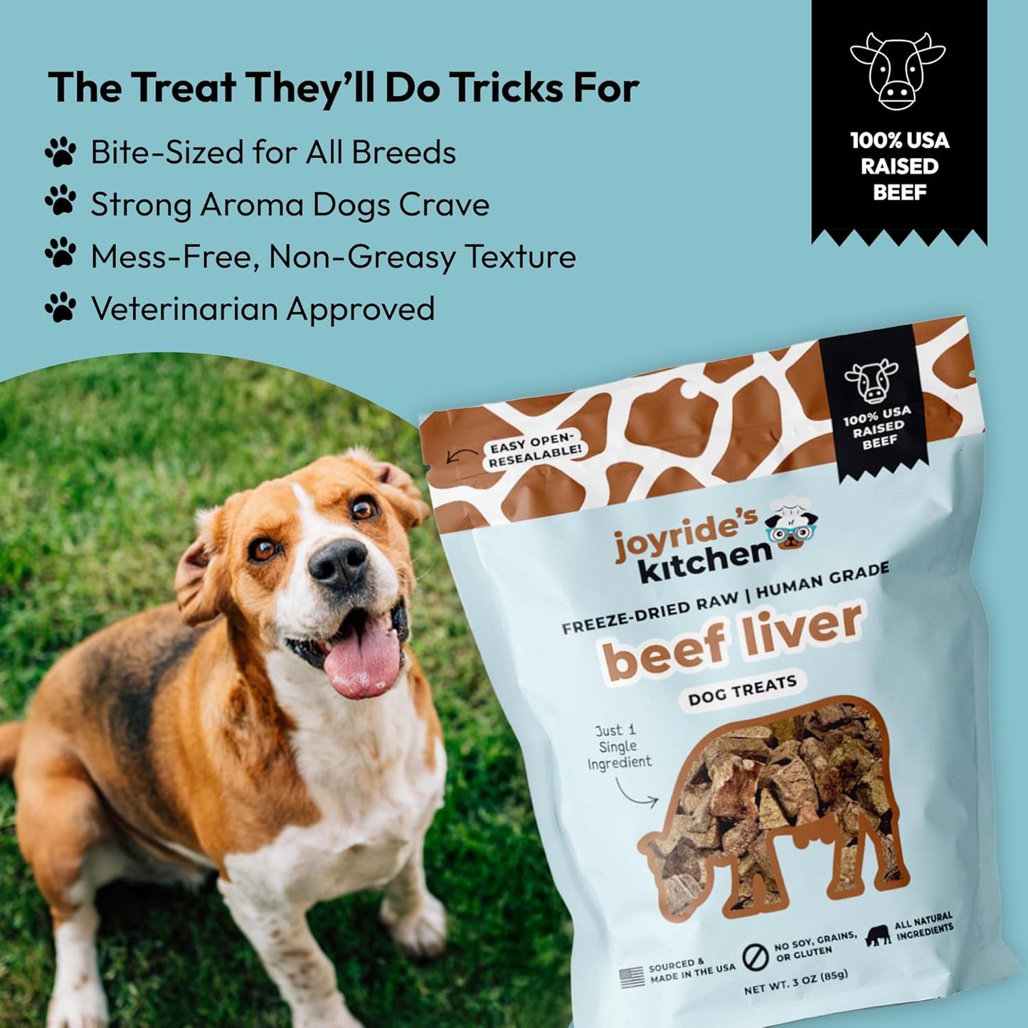Joyride's Kitchen Freeze-Dried Beef Liver Dog Treats, Single Ingredient, All-Natural, Protein-Rich Dog Training Treats, Made in USA - Perfect for Picky Eaters, Supports Rescue Dogs
