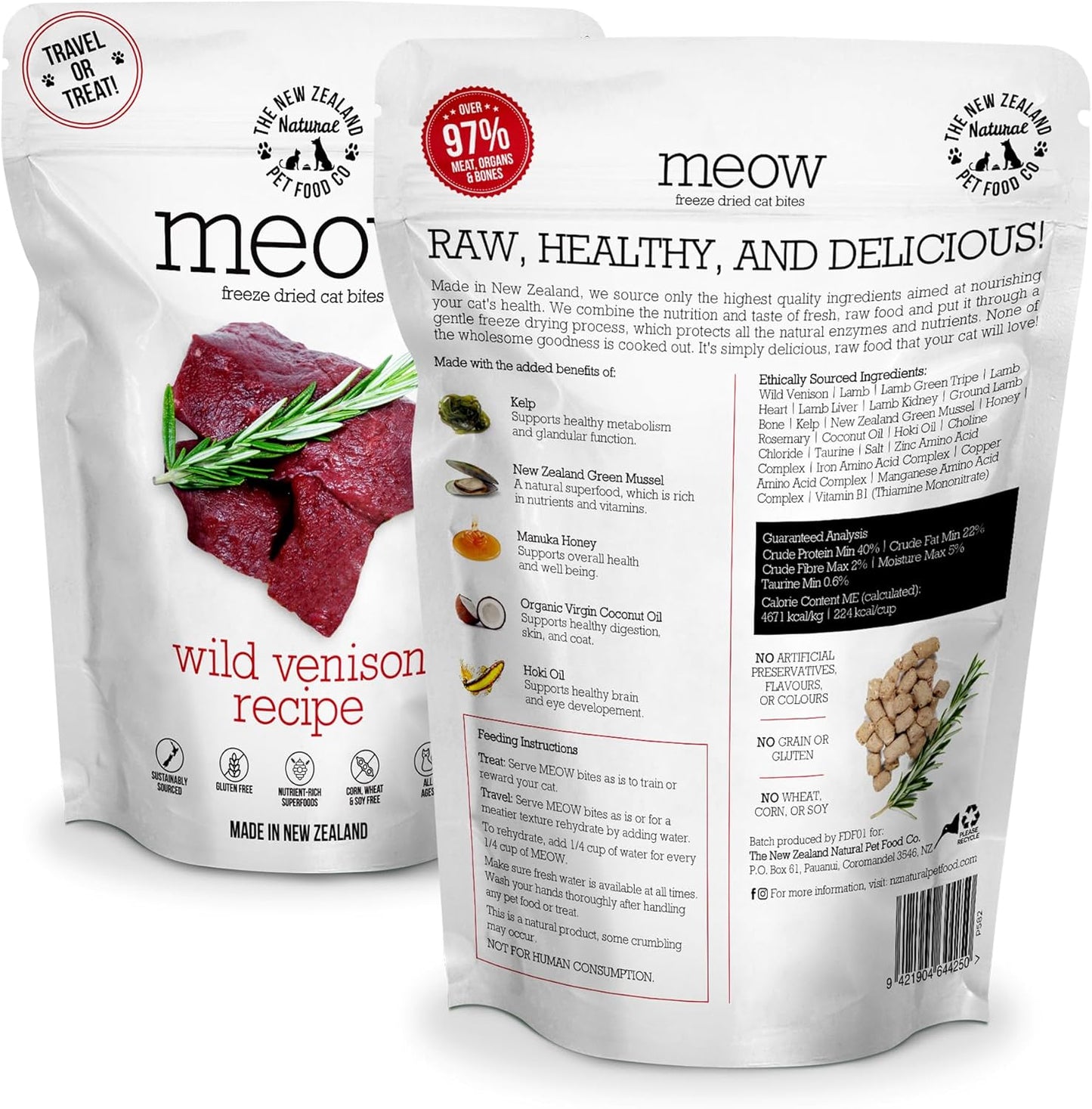 Meow Wild Venison Freeze Dried Raw Cat Food, Mixer, or Topper, or Treat - High Protein, Natural, Limited Ingredient Recipe 1.76 oz