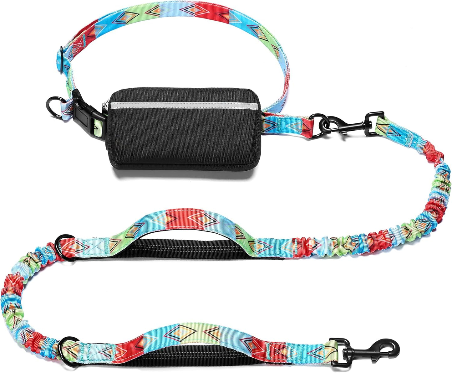 iYoShop Hands Free Dog Leash with Zipper Pouch, Dual Padded Handles and Durable Bungee for Walking, Jogging and Running Your Dog (Colorful Rhombus, Large)