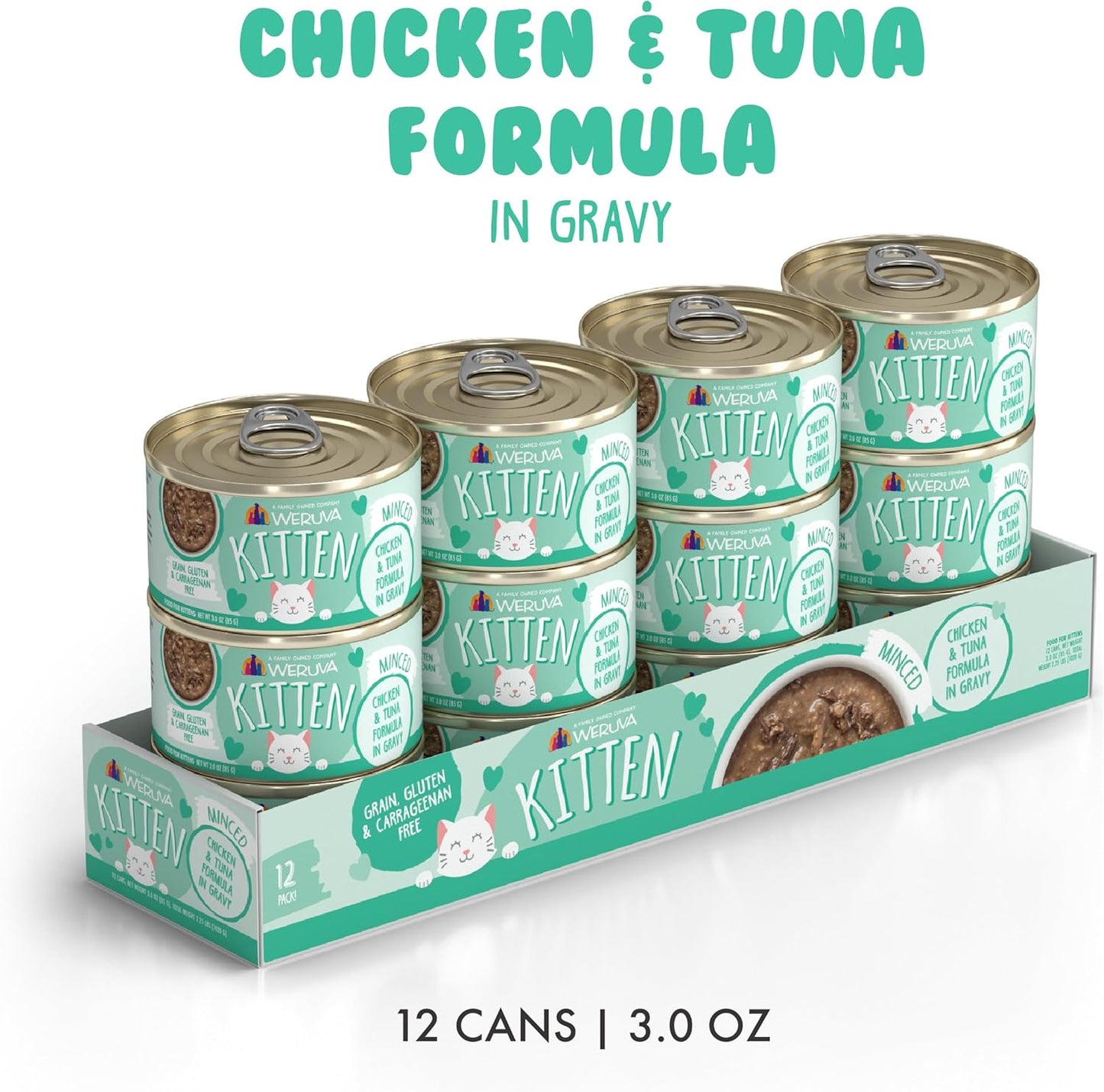 Weruva Kitten, Chicken & Tuna Formula in Gravy, 3oz Can (Pack of 12)
