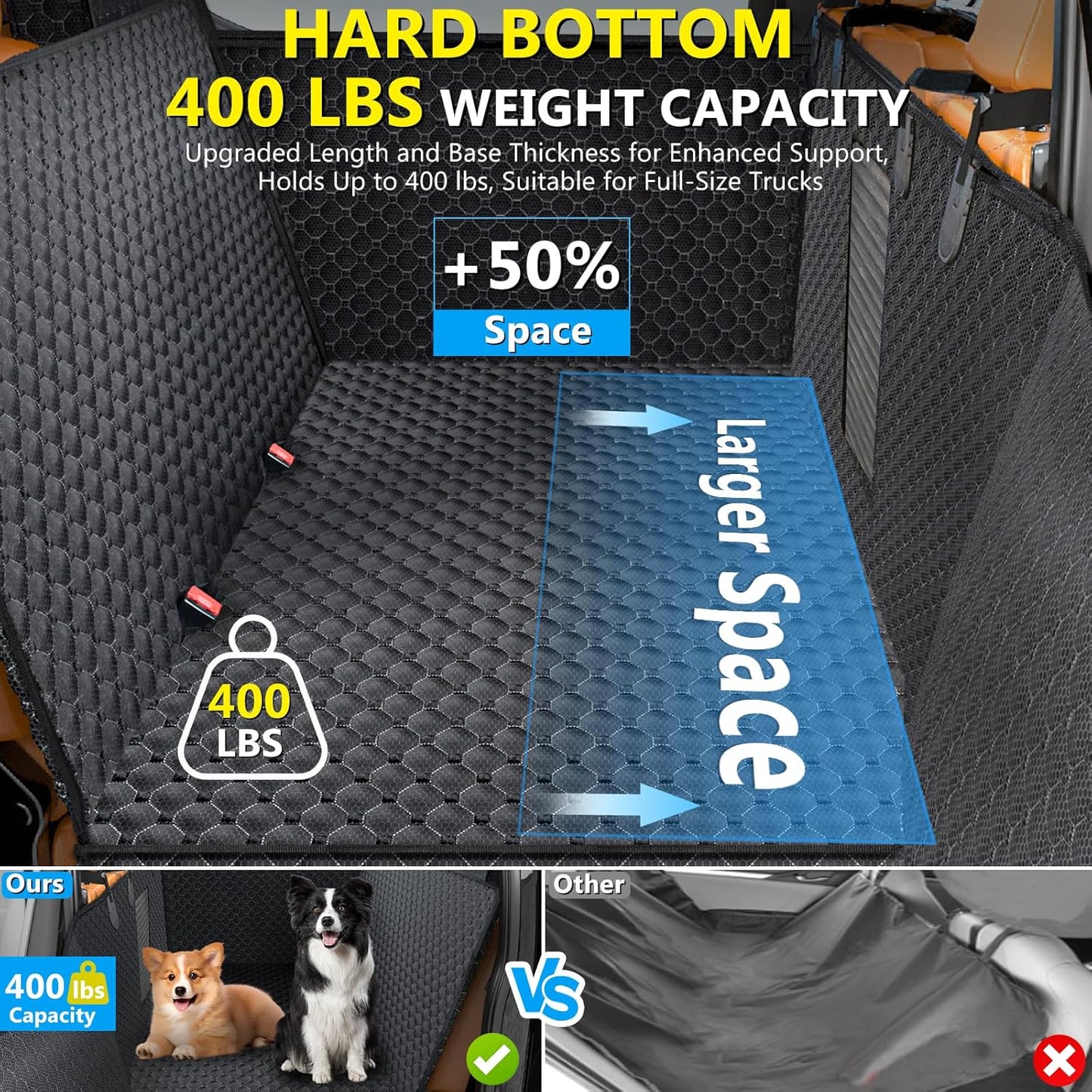 Truck Back Seat Extender for Dogs, Upgraded Waterproof Pet Seat Cover with Door Protection, Hard Bottom, Holds 420lbs, Dog Hammock for F150/Silverado 1500/GMC Sierra 1500/RAM 1500/Titan