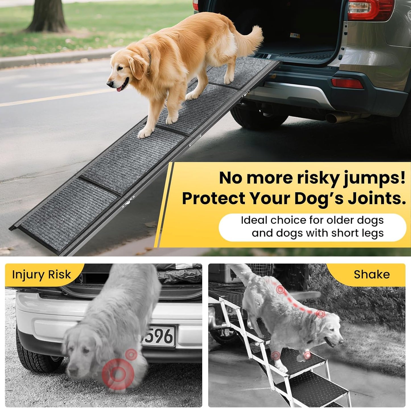 Dog Ramp for Car, 71''x 17.3'' Extra Long Dog Ramp for Truck with Non-Slip Rug Surface, Portable and Folding Dog Car Ramp for SUV & Car, Outdoor Pet Ramp for Large Dogs Up to 250 LBS