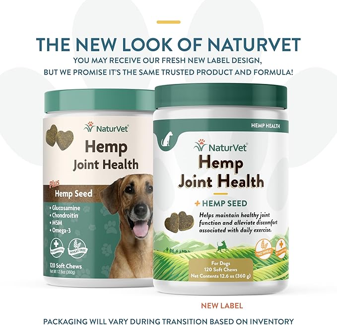 NaturVet – Hemp Joint Health For Dogs - Plus Hemp Seed | Supports Overall Joint Health | Enhanced with Glucosamine, MSM, Chondroitin & Antioxidants | 120 Soft Chews