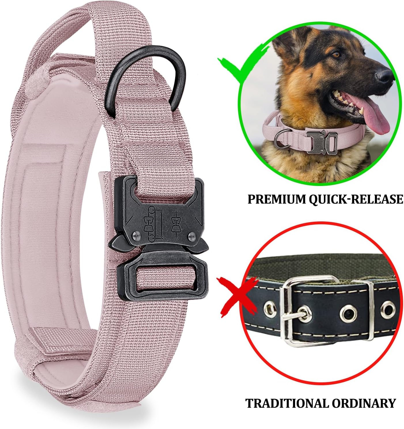 COOYOO Dog Collar,3 Piece Set Tactical Dog Collars, Adjustable Military Training Nylon Dog Collar with Control Handle and Heavy Metal Buckle for Medium and Large Dogs