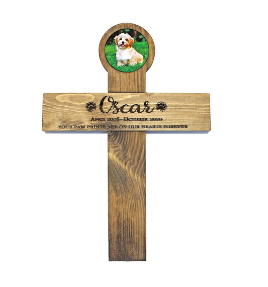 Pet Memorial Cross with Photo, Personalized Wood Cross for Dogs, Cats