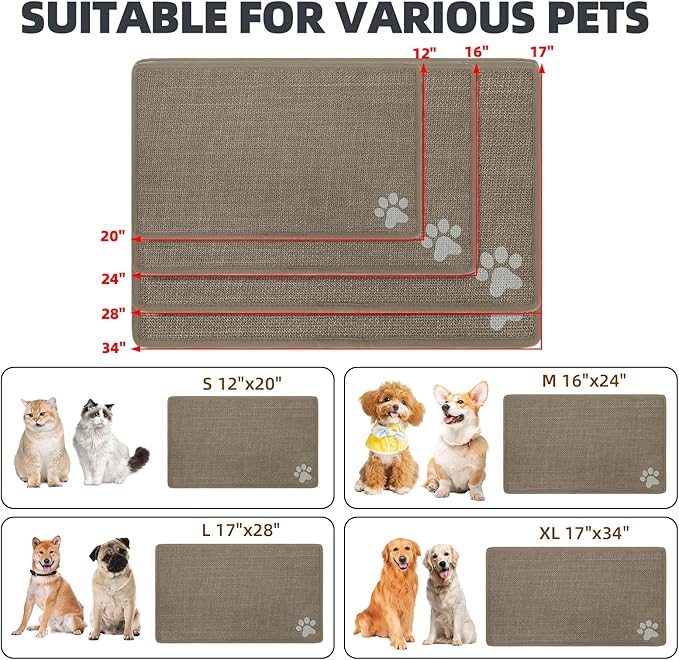 PUPTECK Dog Food Mat, Absorbent Pet Cat Feeding Mat for Food and Water Bowls, Anti-Slip Dog Placemat for Floors Waterproof, Pet Supplies Accessories, Khaki M