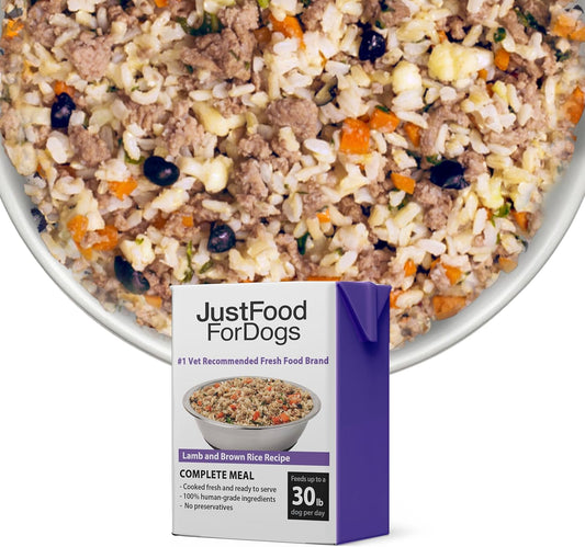 JustFoodForDogs Pantry Fresh Wet Dog Food, Complete Meal or Dog Food Topper, Lamb & Brown Rice Human Grade Dog Food Recipe - 12.5 oz (Pack of 12)