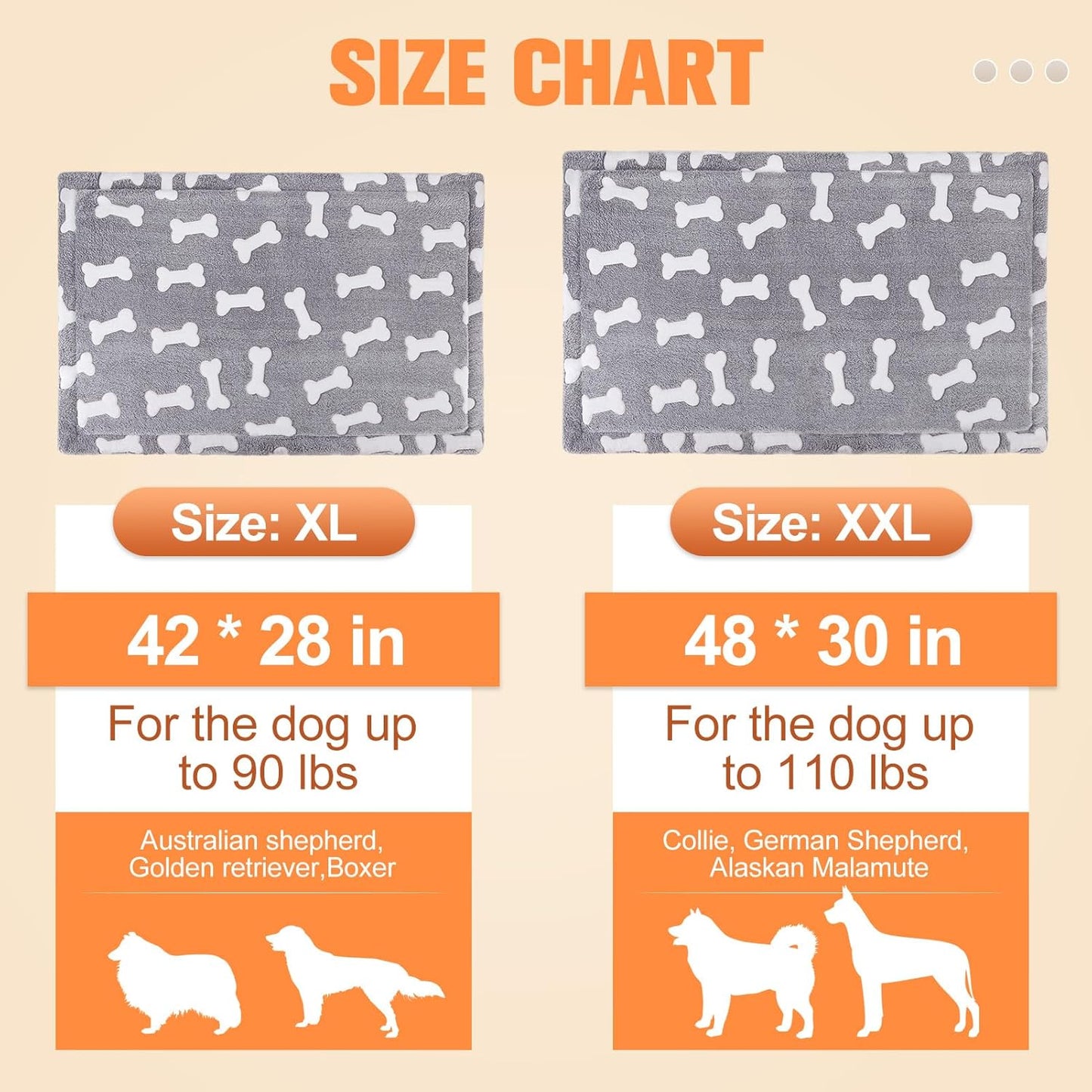 BEAUTYZOO Dog Bed Crate Pad 48 x 30 inch, Washable Dog Crate Mat for XX-Large Sized Dogs, Anti-Slip Pet Crate Bed Kennel Pad, Durable Cozy Puppy Sleeping Mat Rectangle Mattress, Bone