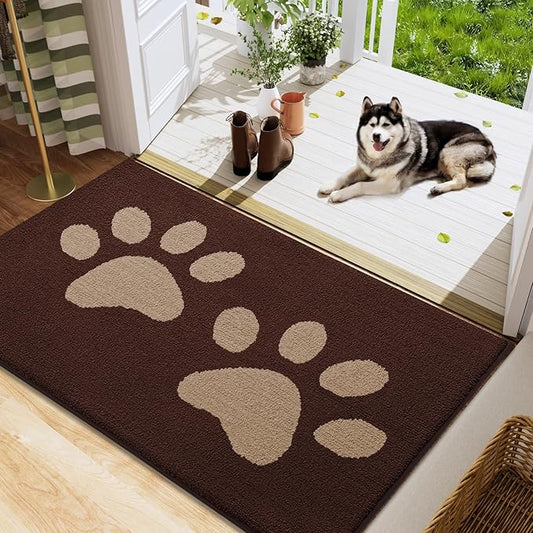 Buganda Dog Door Mat for Muddy Paws, Absorbent Dirt Trapper Washable Indoor Doormats, Non Slip Low-Profile Mud Mat for Dogs, Front Entrance Doormat for Inside Floor (48x30 Inches, Brown)