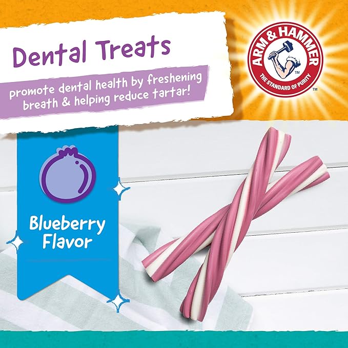 Arm & Hammer for Pets Smoothies Dental Treats for Dogs with Baking Soda and Calcium, Treat Chews Help Fight Bad Breath, Plaque & Tartar Without Brushing, Mint Blueberry, 8 Pcs (Packaging May Vary)