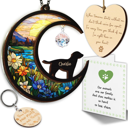Custom Dog Memorial Gift Suncatcher, Engraved Pet Memorial Ornament, Pet Sympathy Keychain, Loss of Animal Sympathy Card, Rainbow Bridge Dog Loss Gift, Bereavement Suncatcher Window Hanging
