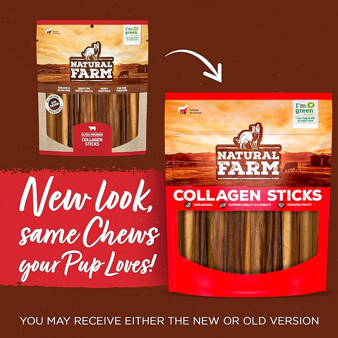 Natural Farm Peanut Butter Stuffed Collagen Sticks for Dogs (12 Inch, 12-Pack), Rawhide-Free Collagen Sticks, Natural Dog Chews, Long Lasting, for Small, Medium and Large Dogs