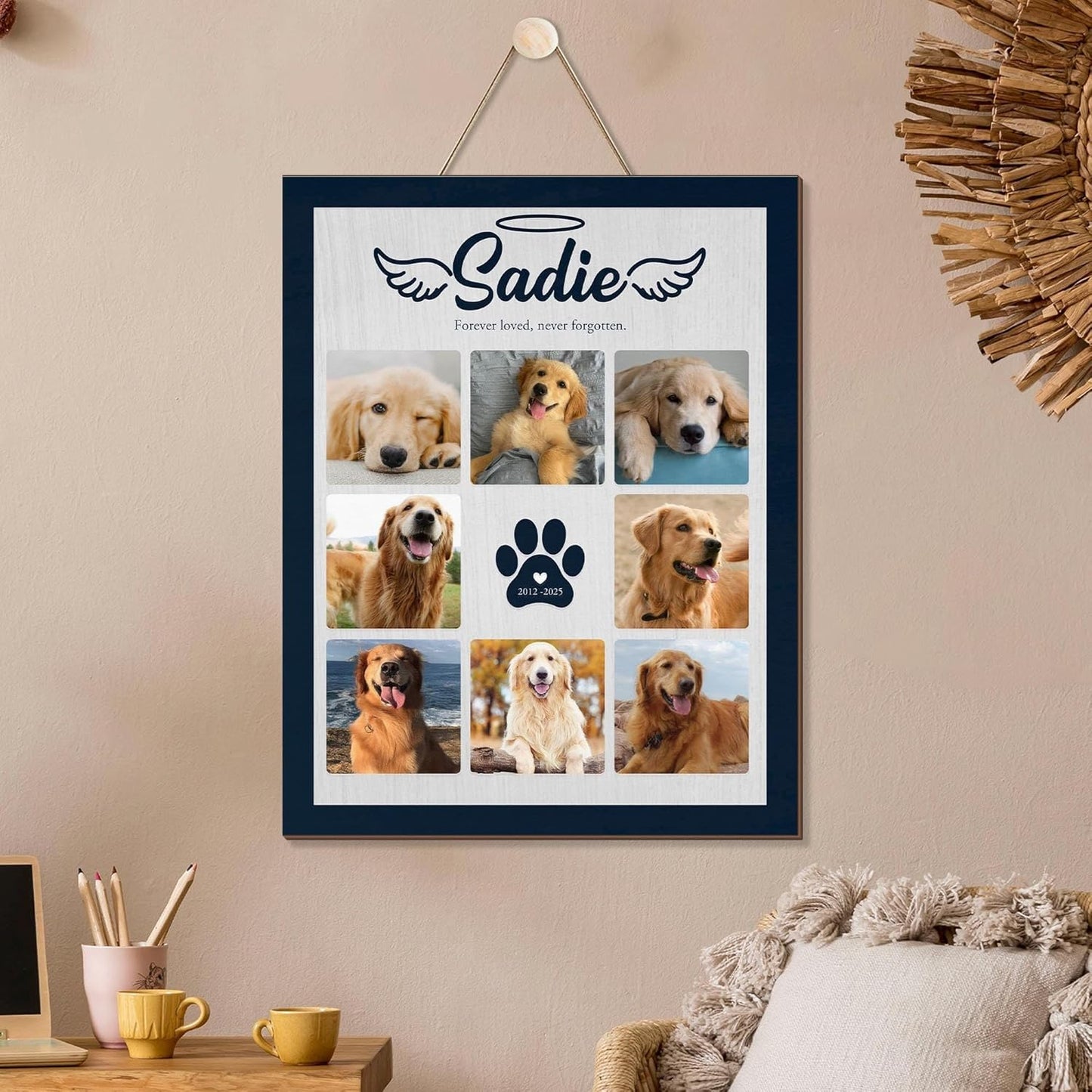 Personalized Dog Memorial Frame with Collar Holder – Custom Pet Sympathy Gift, Memorial Dog Photo Frame, Dog Lover Keepsake, Unique Dog Memorial Gift for Loss, Photo Holder with Dog's Collar
