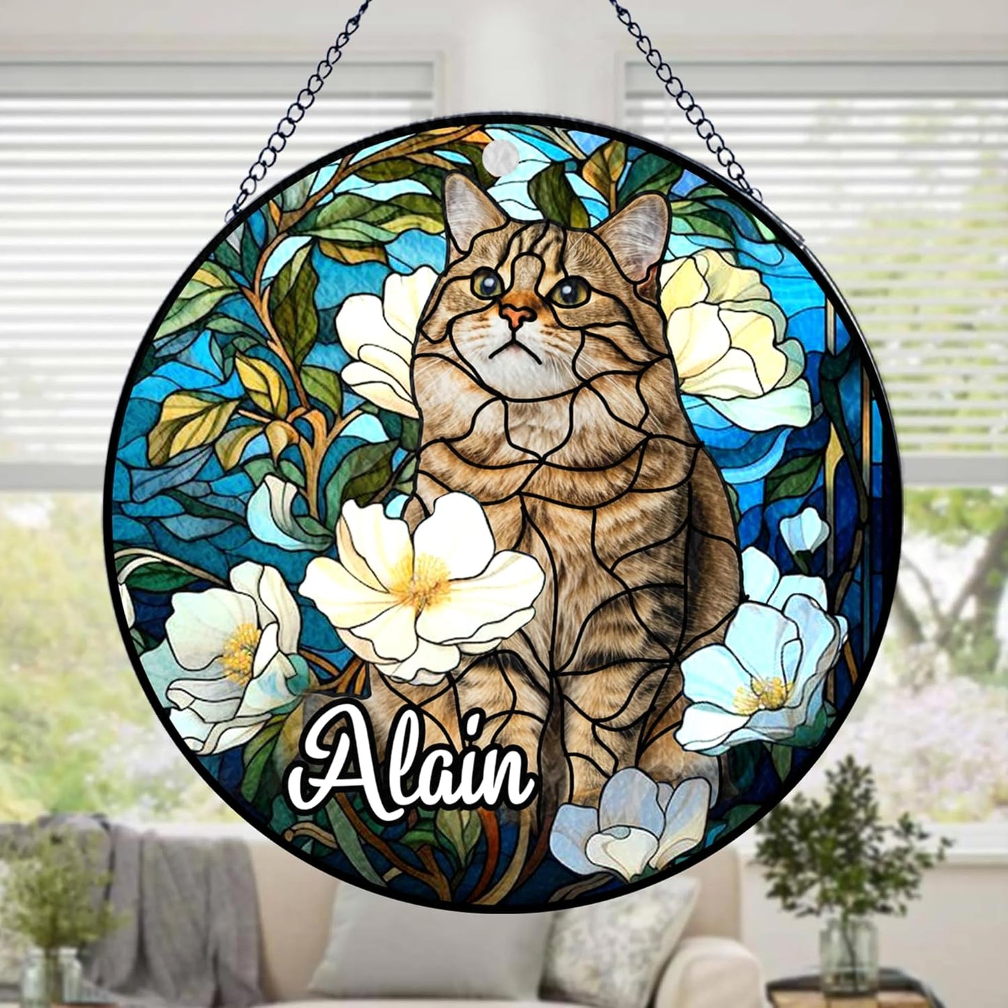 Lovely POD Personalized Cat Memorial Suncatcher Ornament, Suncatcher Stained Glass Windows for Pet, Sympathy Ornament Window Hanging Gift for Loss of Cat, Thoughtful Sympathy Gifts for Pet Day