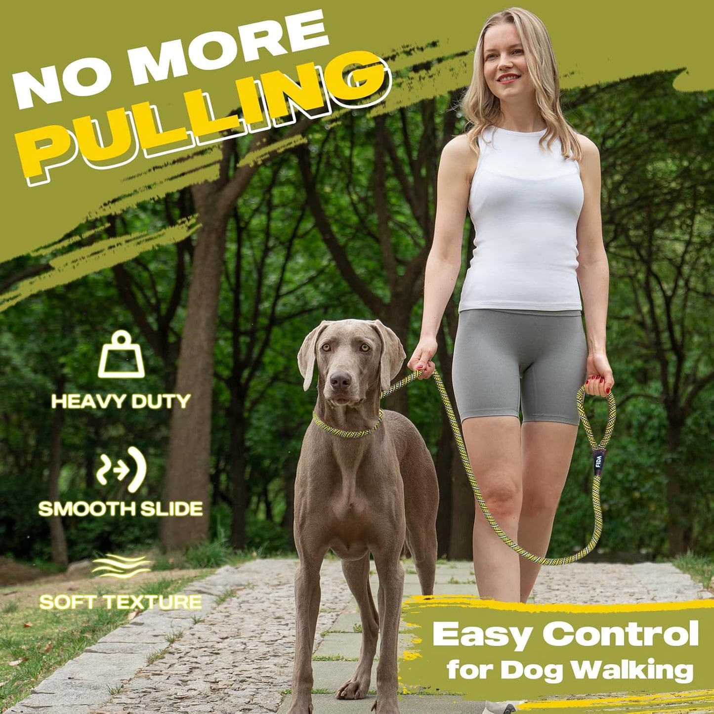 Fida Slip Leads for Dogs, 6 FT x 1/2" Dog Leash Heavy Duty Comfortable Strong Rope Lead for Large, Medium Dogs, No Pull Pet Training Leash with Highly Reflective,Yellow