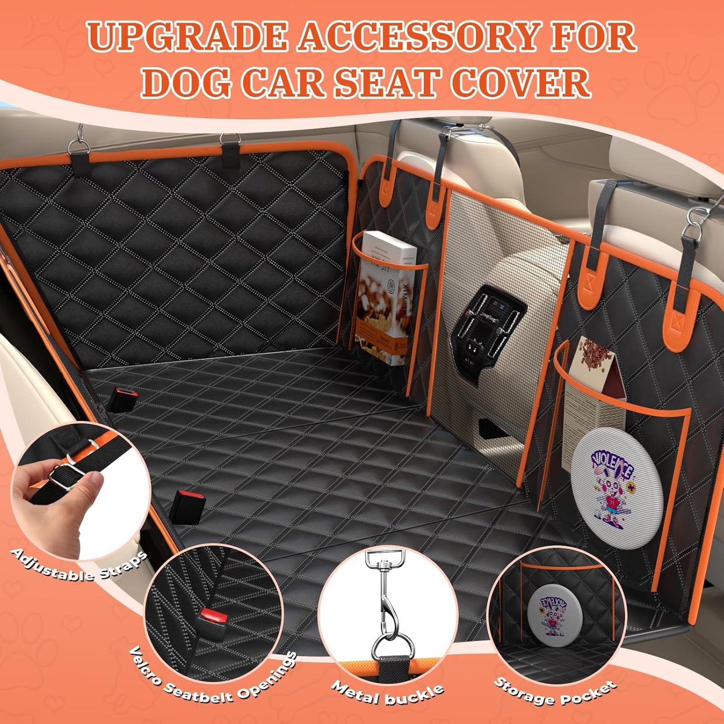 Dog Car Seat Cover for Back Seat，Hammock Seat Covers，Back Seat Extender for Dogs, Back Seat Pet Cover for Dogs Hard Bottom Holds 500lbs，Large Space Sturdy Waterproof Dog Seat Cover for Car, SUV, Truck