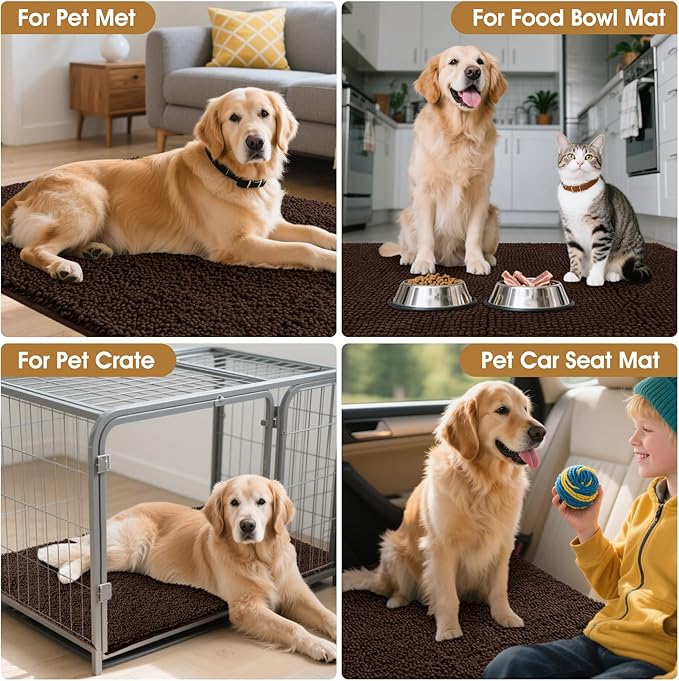 Extra Large Dog Door Mats for Muddy Paws, Chenille Absorbent Dog Mats, Non Slip Heavy Mud Mat for Dogs, Soft Pet Mat for Entryway, Mud Paws, Inside Floor,60" x 36", Brown